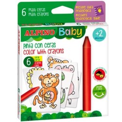 ALPINO CERAS BABY "LA JUNGLA" PARA BEBÉS CON CARTAS PARA COLOREAR ESTUCHE DE 6 C/SURTIDOS