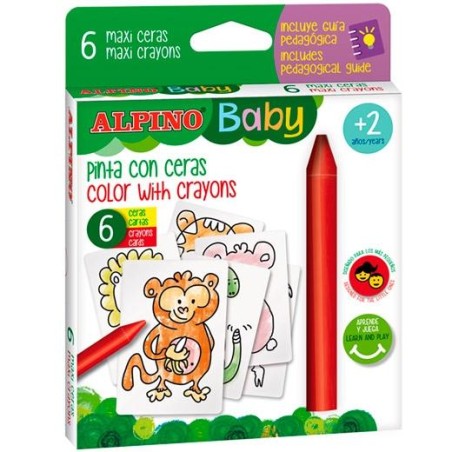 ALPINO CERAS BABY "LA JUNGLA" PARA BEBÉS CON CARTAS PARA COLOREAR ESTUCHE DE 6 C/SURTIDOS