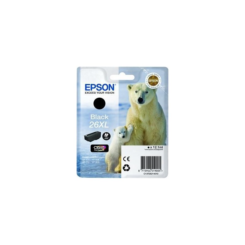 EPSON TINTA NEGRO CLARIA PREMIUM XP 510 520 600 605 610 615 620 625 700 710 720 800 810 820 - 26XL ALTA CAPACIDAD