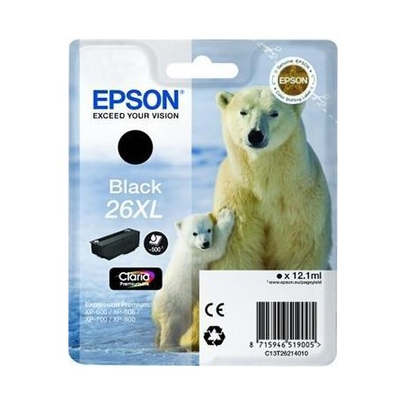 EPSON TINTA NEGRO CLARIA PREMIUM XP 510 520 600 605 610 615 620 625 700 710 720 800 810 820 - 26XL ALTA CAPACIDAD