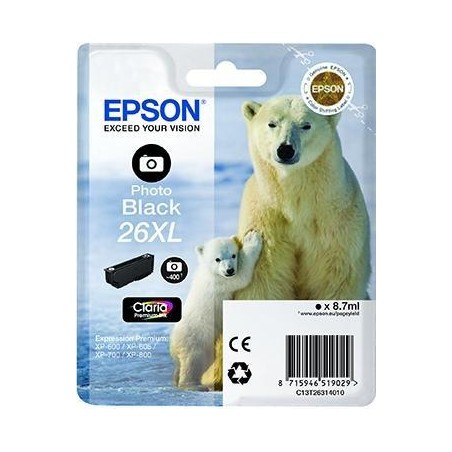 EPSON TINTA NEGRO FHOTO CLARIA PREMIUM XP 510 520 600 605 610 615 620 625 700 710 720 800 810 820 - 26XL ALTA CAPACIDAD