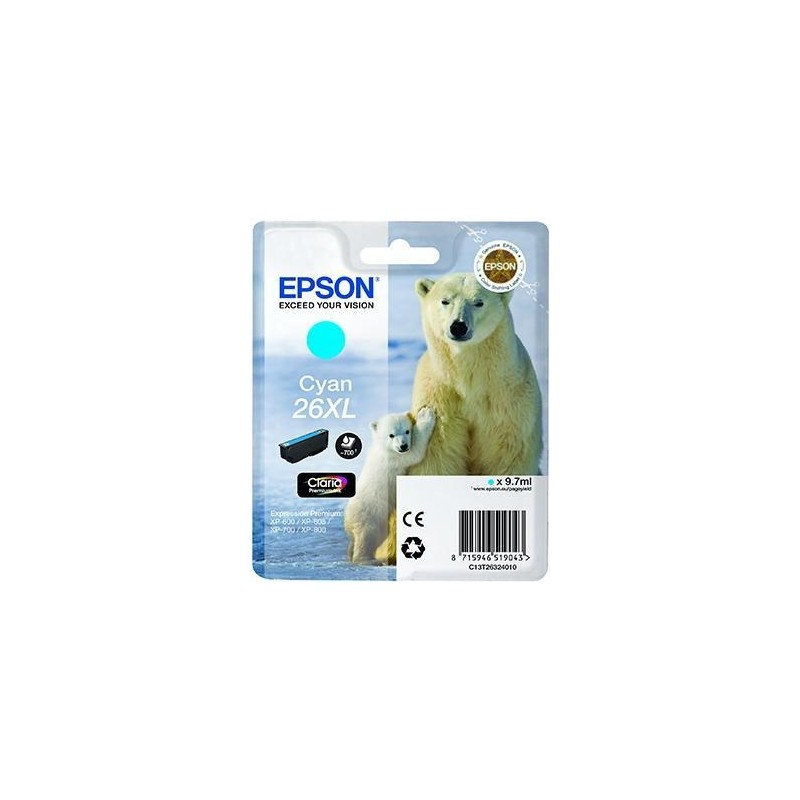 EPSON TINTA CIAN CLARIA PREMIUM XP 510 520 600 605 610 615 620 625 700 710 720 800 810 820 - 26XL ALTA CAPACIDAD