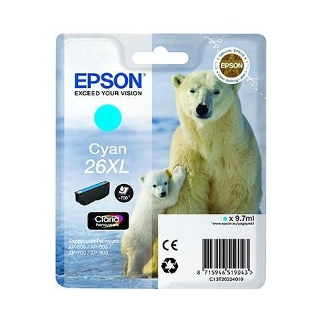 EPSON TINTA CIAN CLARIA PREMIUM XP 510 520 600 605 610 615 620 625 700 710 720 800 810 820 - 26XL ALTA CAPACIDAD