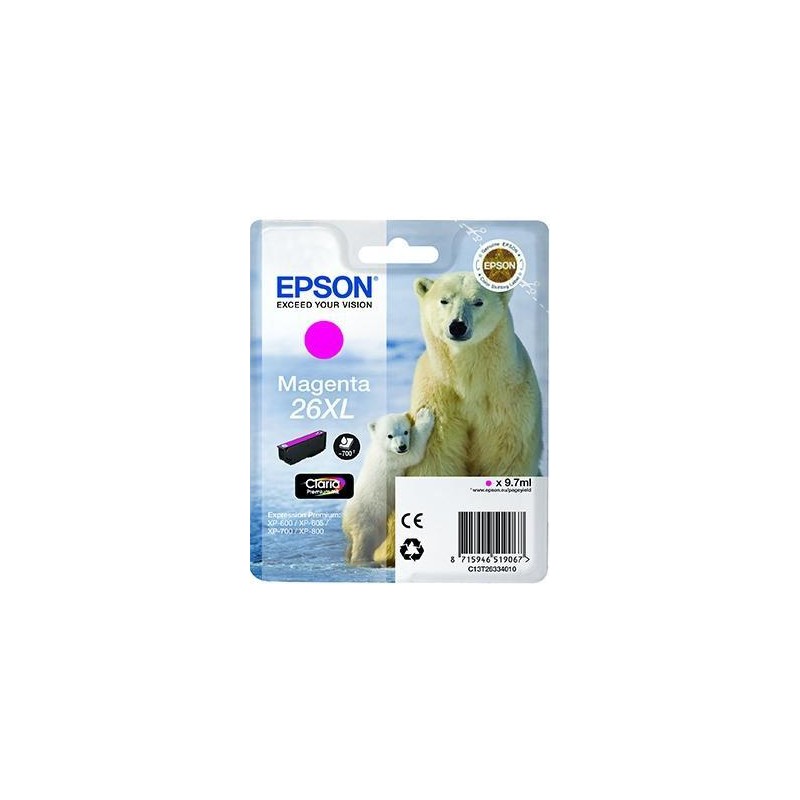 EPSON TINTA MAGENTA CLARIA PREMIUM XP 510 520 600 605 610 615 620 625 700 710 720 800 810 820 - 26XL ALTA CAPACIDAD