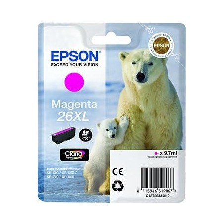 EPSON TINTA MAGENTA CLARIA PREMIUM XP 510 520 600 605 610 615 620 625 700 710 720 800 810 820 - 26XL ALTA CAPACIDAD