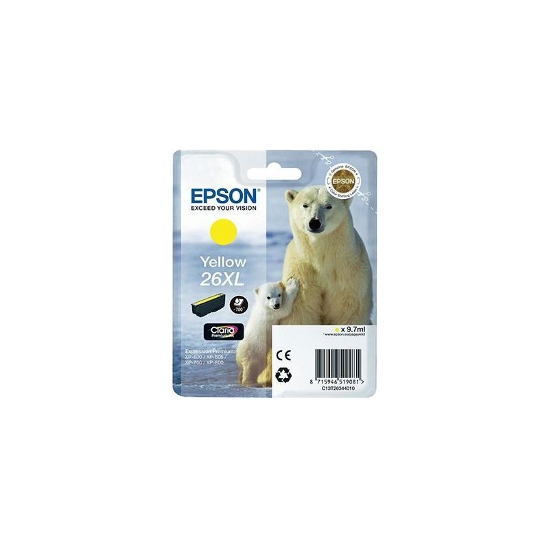 EPSON TINTA AMARILLO CLARIA PREMIUM XP 510 520 600 605 610 615 620 625 700 710 720 800 810 820 - 26XL ALTA CAPACIDAD