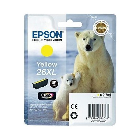 EPSON TINTA AMARILLO CLARIA PREMIUM XP 510 520 600 605 610 615 620 625 700 710 720 800 810 820 - 26XL ALTA CAPACIDAD