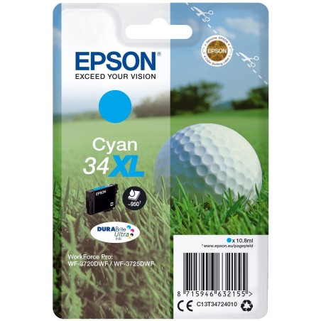 EPSON CARTUCHOS DE TINTA CIAN DURABRITE ULTRA INK, 34XL, EMBALAJE INDIVIDUAL, 1 X 10,8 ML