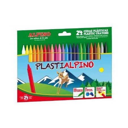 ALPINO CERAS PLÁSTICAS PLASTIALPINO 115MM NO MANCHAN ESTUCHE DE 24 C/SURTIDOS