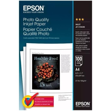 EPSON PAPEL FOTOGRÁFICO PHOTO QUALITY A4 102GR INKJET PAQUETE 100H BLANCO