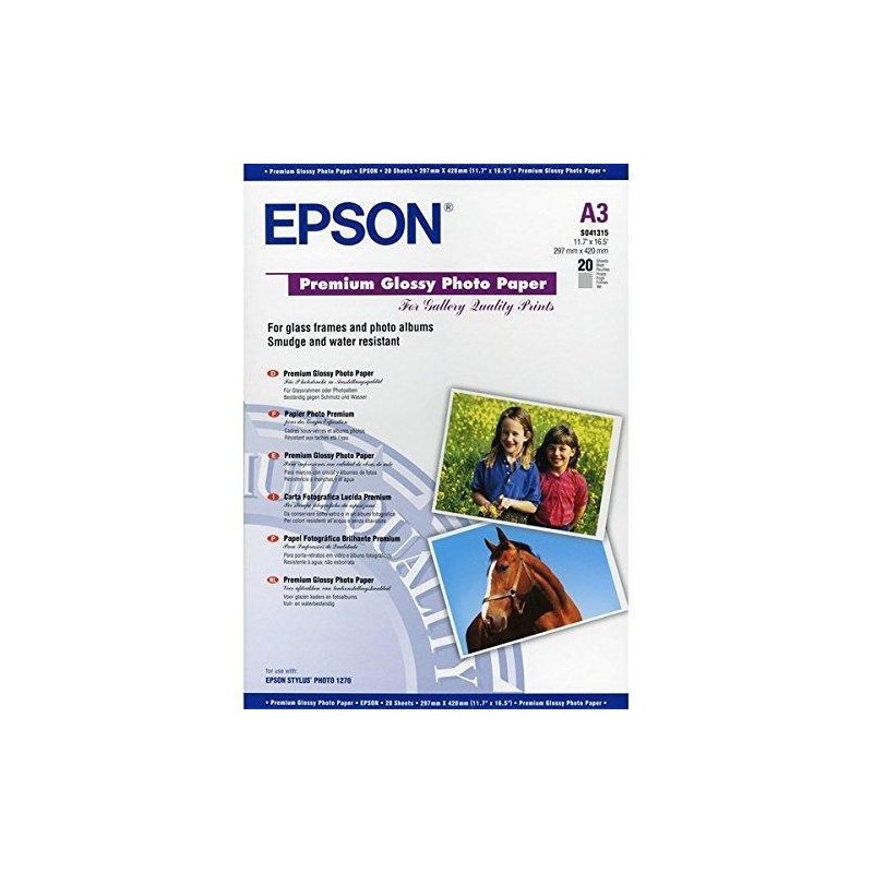 EPSON PAPEL PREMIUM GLOSSY PHOTO 255G, 20 HOJAS DE A3
