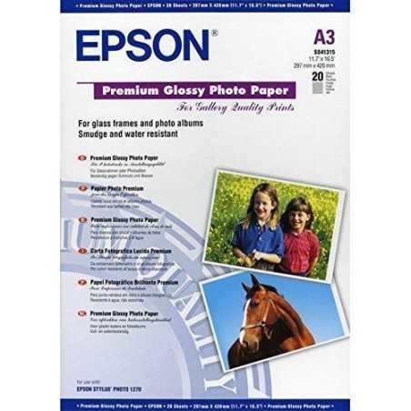 EPSON PAPEL PREMIUM GLOSSY PHOTO 255G, 20 HOJAS DE A3