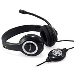 EQUIP AURICULARES C/ DIADEMA C/ CABLE MICROFONO BIAURAL PLÁSTICO NEGRO