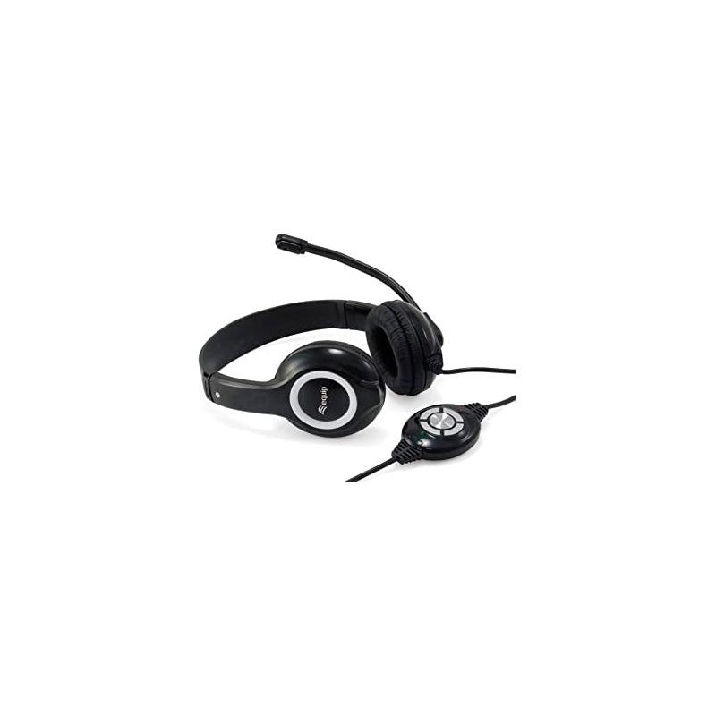 EQUIP AURICULARES C/ DIADEMA C/ CABLE MICROFONO BIAURAL PLÁSTICO NEGRO