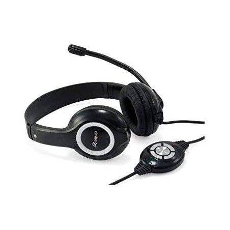 EQUIP AURICULARES C/ DIADEMA C/ CABLE MICROFONO BIAURAL PLÁSTICO NEGRO