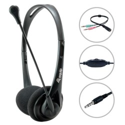 EQUIP AURICULARES ESTÉREO JACK 3.5MM ULTRALIGEROS CON MICRÓFONO FLEXIBLE AJUSTABLE NEGRO
