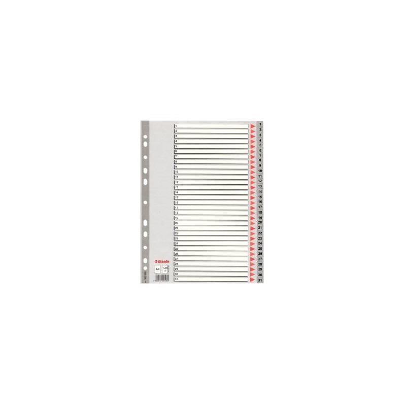 ESSELTE ÍNDICE NUMÉRICO MULTITALADRO 1-31 POLIPROPILENO A4 GRIS CON CARÁTULA ÍNDICE CARTÓN COLOR