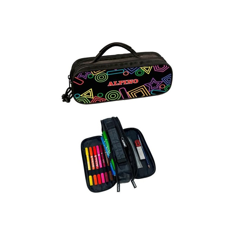 ALPINO PLUMIER MINI BLACK 3 COMPARTIMENTOS MATERIAL INCLUÍDO