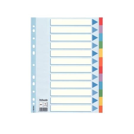ESSELTE SEPARADORES MULTITALADRO CARTÓN 12 POSICIONES A4 ÍNDICE COLORES
