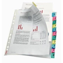 ESSELTE FUNDA MULTITALADRO 11 PP CRISTAL A4 85 MICRAS CON PESTAÑA ÍNDICE COLORES