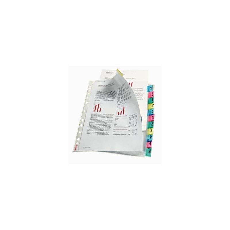 ESSELTE FUNDA MULTITALADRO 11 PP CRISTAL A4 85 MICRAS CON PESTAÑA ÍNDICE COLORES