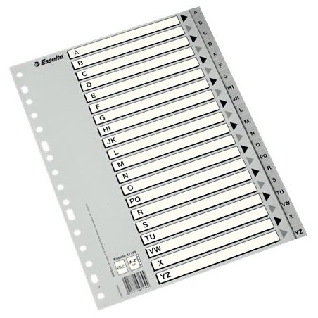 ESSELTE ABECEDARIO SEPARADOR MULTITALADRO POLIPROPILENO FOLIO GRIS CON CARÁTULA ÍNDICE CARTÓN BLANCO / NEGRO