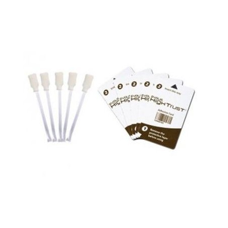 EVOLIS KIT DE LIMPIEZA PARA RODILLOS Y CABEZALES PARA IMPRESORAS DE TARJETAS, 5 TARJETAS ADHESIVAS Y 5 BASTONCILLOS