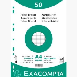 EXACOMPTA FICHAS CARTULINA BRISTOL TALADRO A4 CUADRÍCULA 5X5 PACK DE 50 BLANCO