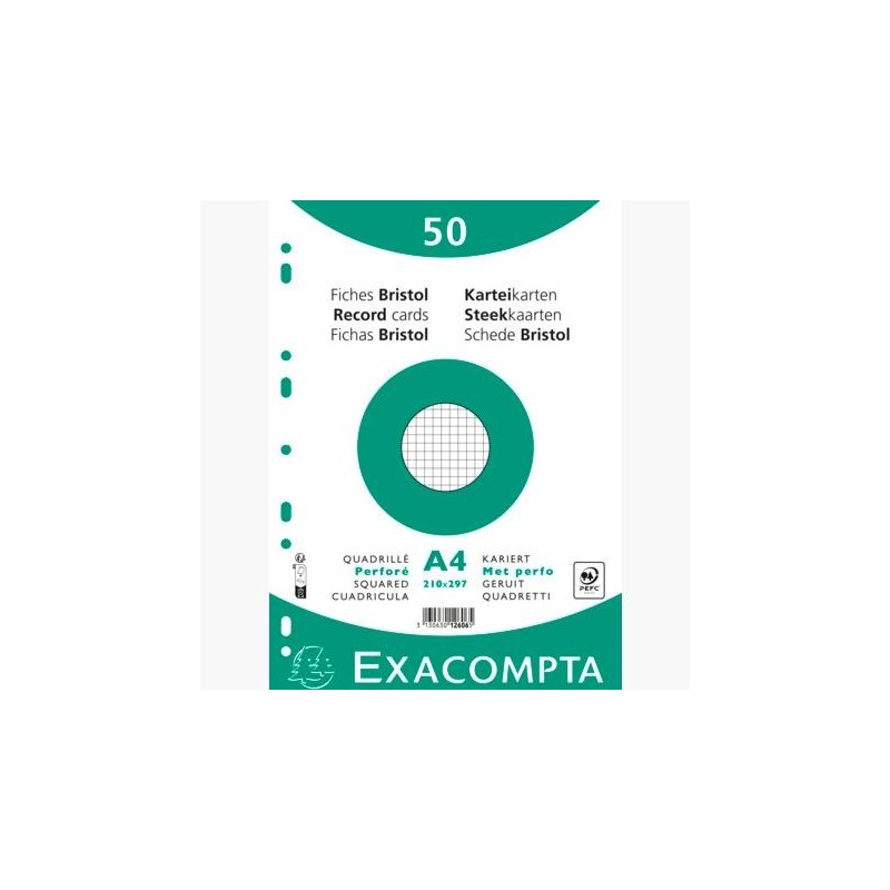 EXACOMPTA FICHAS CARTULINA BRISTOL TALADRO A4 CUADRÍCULA 5X5 PACK DE 50 BLANCO