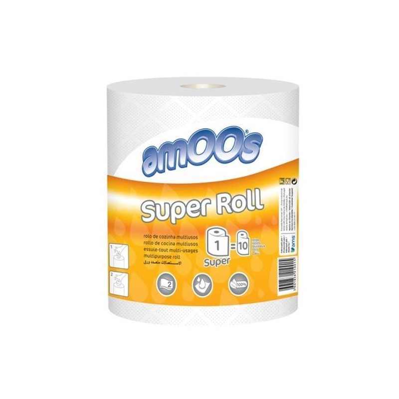 AMOOS PAPEL DE COCINA SUPER ROLL 2C MULTIUSOS ROLLO 91M BLANCO