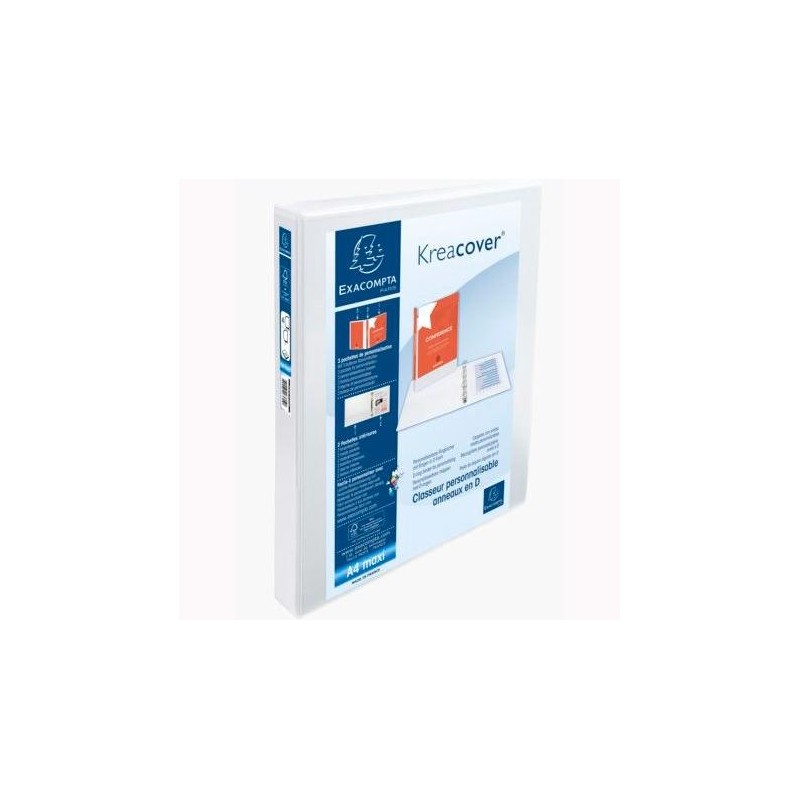 EXACOMPTA CARPETA 4 ANILLAS MIXTAS 30MM KREACOVER FORRADA PP A4+ PERSONALIZABLE 3 BOLSOS EXTERIORES BLANCO