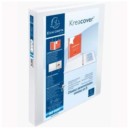 EXACOMPTA CARPETA 4 ANILLAS MIXTAS 30MM KREACOVER FORRADA PP A4+ PERSONALIZABLE 3 BOLSOS EXTERIORES BLANCO