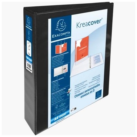EXACOMPTA CARPETA 4 ANILLAS MIXTAS 40MM KREACOVER FORRADA PP A4+ PERSONALIZABLE 3 BOLSOS EXTERIORES NEGRO