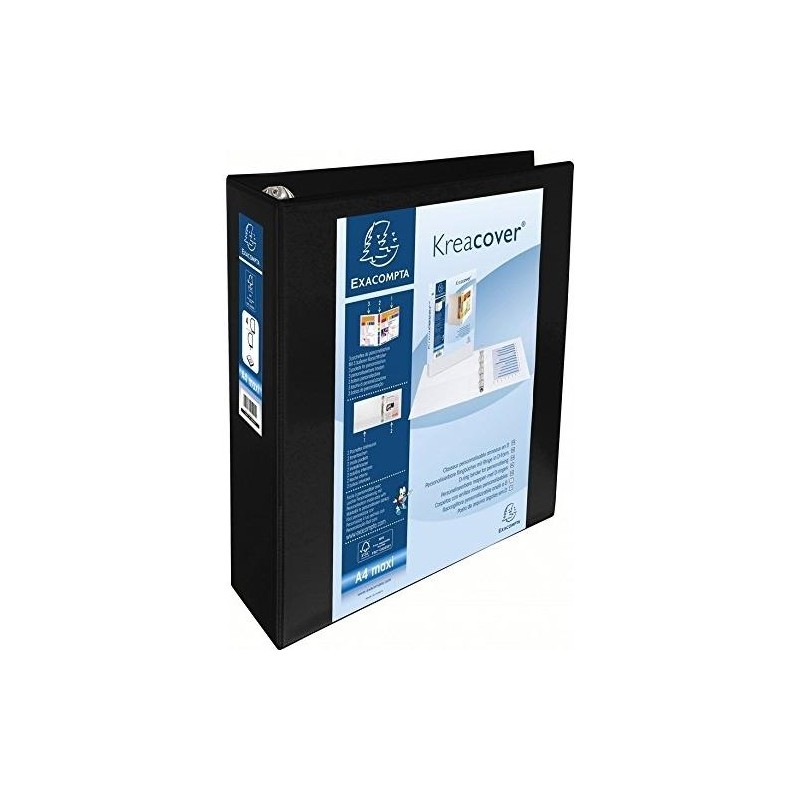 EXACOMPTA CARPETA 4 ANILLAS MIXTAS 60MM KREACOVER FORRADA PP A4+ PERSONALIZABLE 3 BOLSOS EXTERIORES NEGRO