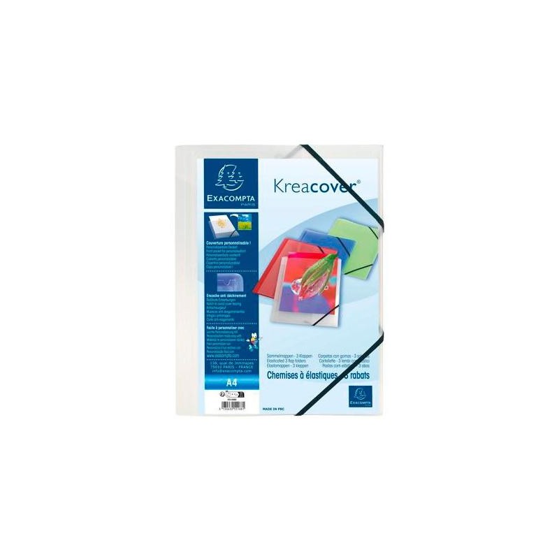 EXACOMPTA CARPETA CON GOMAS KREACOVER 3 SOLAPAS A4 POLIPROPILENO TRANSLÚCIDO INCOLORO