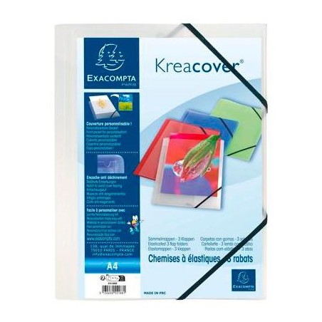 EXACOMPTA CARPETA CON GOMAS KREACOVER 3 SOLAPAS A4 POLIPROPILENO TRANSLÚCIDO INCOLORO