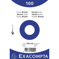 EXACOMPTA PAQUETE 100 FICHAS CARTULINA BRISTOL RETRACTIL LISO SIN TALADRO 100X150MM BLANCO