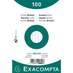 EXACOMPTA PAQUETE 100 FICHAS CARTULINA BRISTOL RETRACTIL LINEA HORIZONTAL SIN TALADRO 100X150MM BLANCO