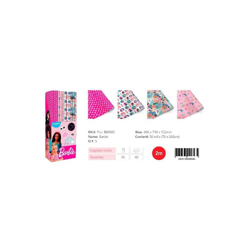 EUROPRICE PAPEL DE REGALO ROLLO 70CM X 2M BARBIE