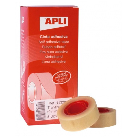 APLI CINTA ADHESIVA TRANSPARENTE ROLLO 19MM X 33M CAJA 8 UD