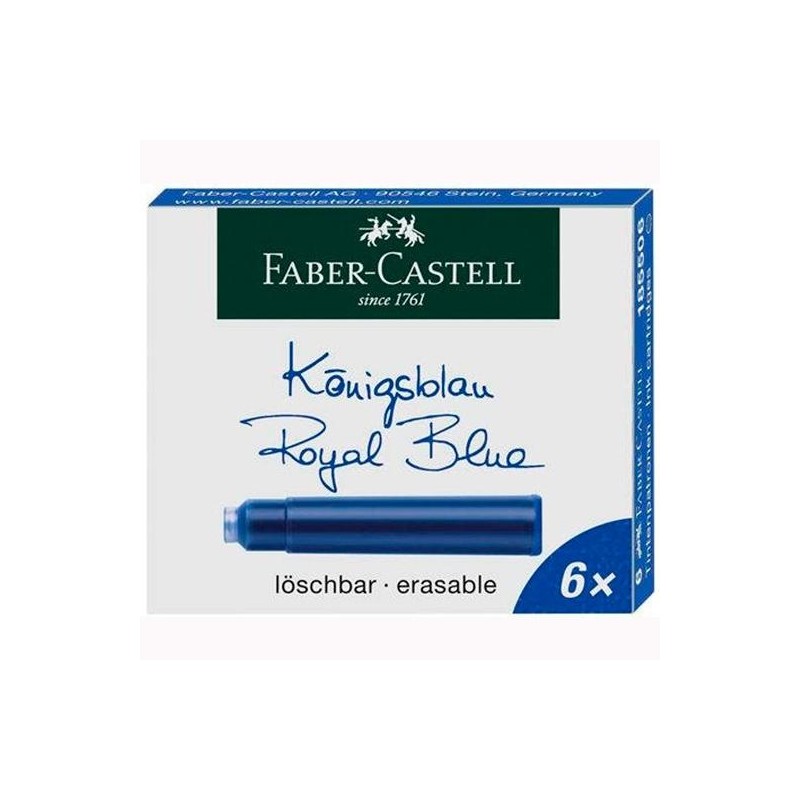 FABER CASTELL CARTUCHO TINTA BORRABLE AZUL ESTUCHE 6 UD