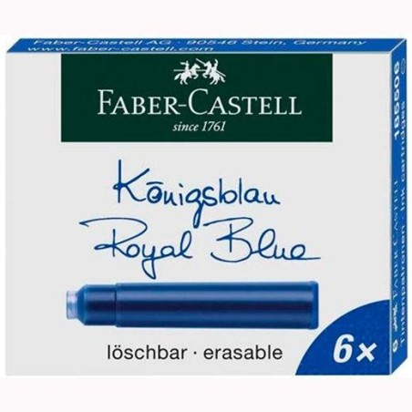 FABER CASTELL CARTUCHO TINTA BORRABLE AZUL ESTUCHE 6 UD