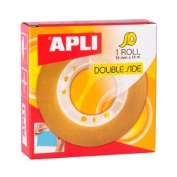 APLI CINTA ADHESIVA TRANSPARENTE DOBLE CARA ROLLO 15MM X 10M PACK 20U