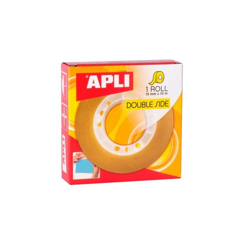 APLI CINTA ADHESIVA TRANSPARENTE DOBLE CARA ROLLO 15MM X 10M PACK 20U