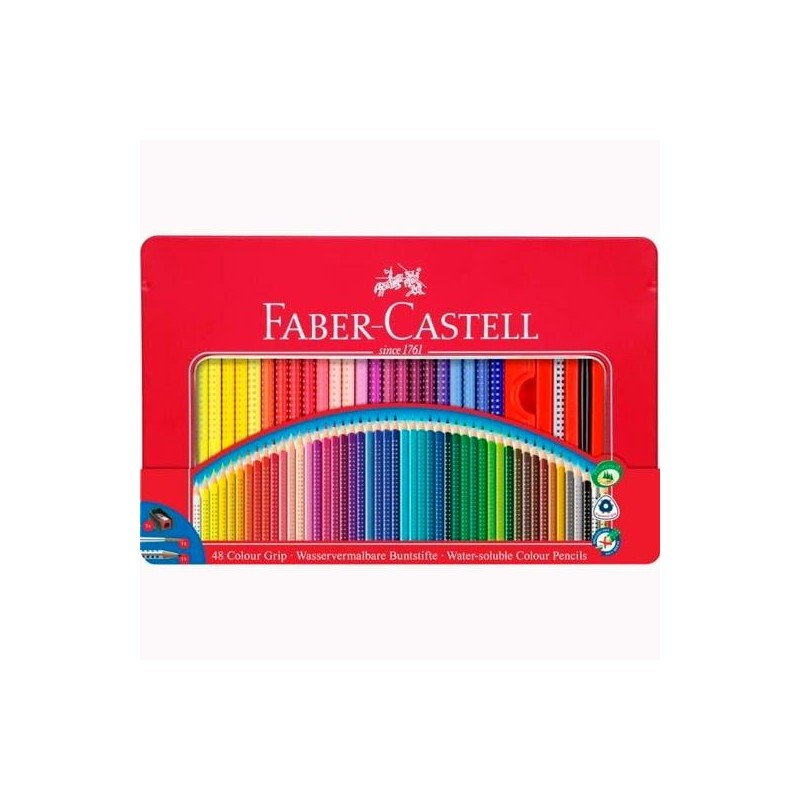 FABER CASTELL LÁPICES COLOUR GRIP + ACCESORIOS C/SURTIDOS ESTUCHE DE METAL 48 UD