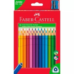 FABER CASTELL LÁPICES DE COLORES JUMBO TRIANGULAR + SACAPUNTAS C/SURTIDOS ESTUCHE 30 UD