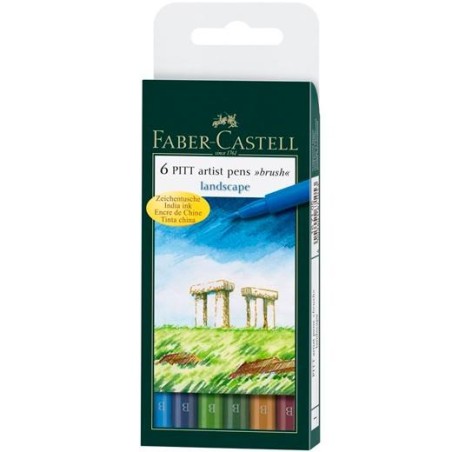 FABER CASTELL ROTULADORES PITT ARTIST PEN BRUSH PUNTA PINCEL PAISAJE C/SURTIDOS ESTUCHE 6 UD
