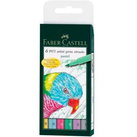 FABER CASTELL ROTULADORES PITT ARTIST PEN BRUSH PUNTA PINCEL C/SURTIDOS PASTEL ESTUCHE 6 UD