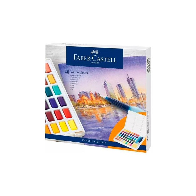 FABER CASTELL ACUARELAS EN PASTILLAS CREATIVE STUDIO COLORES SURTIDOS ESTUCHE 48 UD