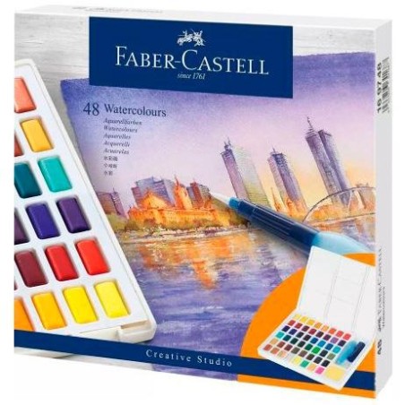 FABER CASTELL ACUARELAS EN PASTILLAS CREATIVE STUDIO COLORES SURTIDOS ESTUCHE 48 UD